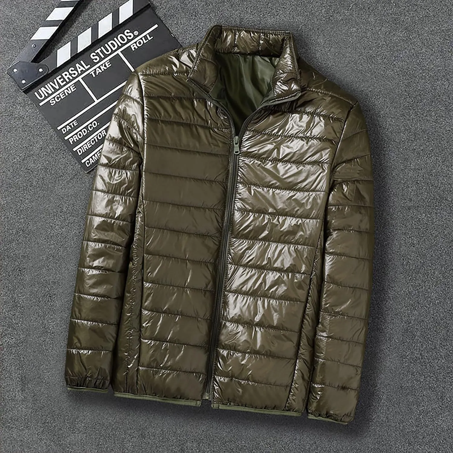 Mens Lightweight Down Jackets No Hood Zipper Warm Winter Light Puffer Jacket Packable Bubble Coats Quilted Outerwear