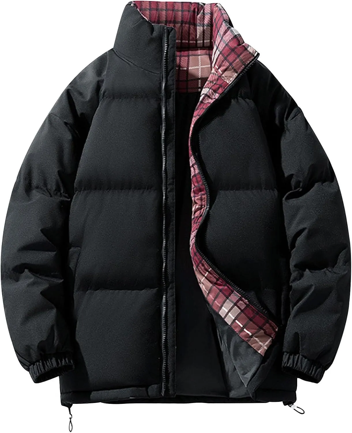 Men's Puffer Jacket Lightweight Down Coat Stand Collar Quilted Jacket Zip up Insulated Jacket Plus Size Winter Coats
