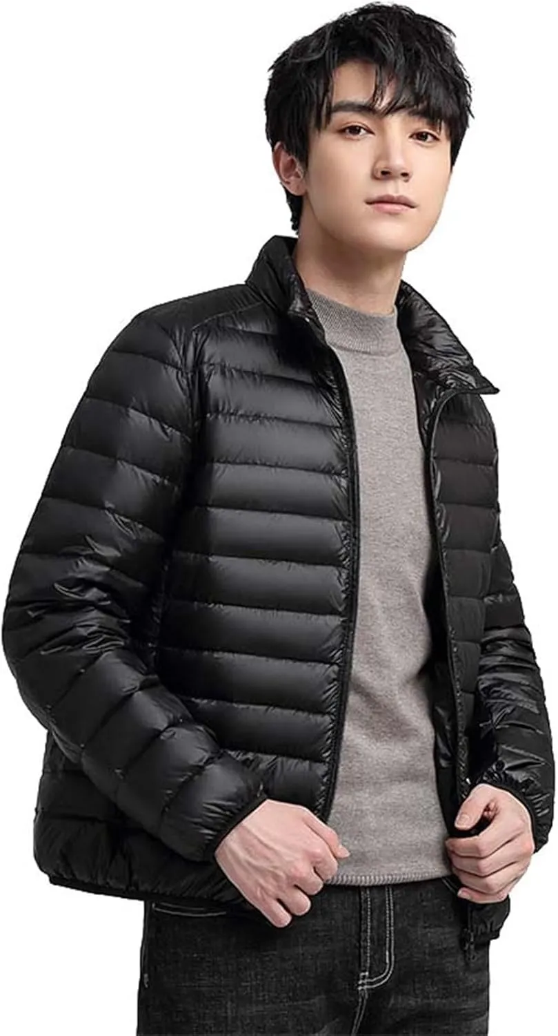 Men's Puffer Jacket Lightweight Windproof Full Zip Quilted Warm Packable Down Coats Plus Size Puffy Stand Collar Jackets