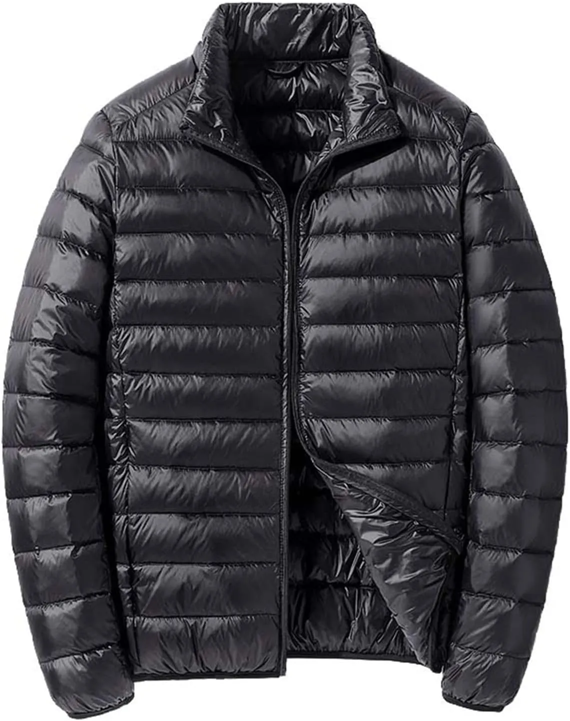Men's Puffer Jacket Lightweight Windproof Full Zip Quilted Warm Packable Down Coats Plus Size Puffy Stand Collar Jackets