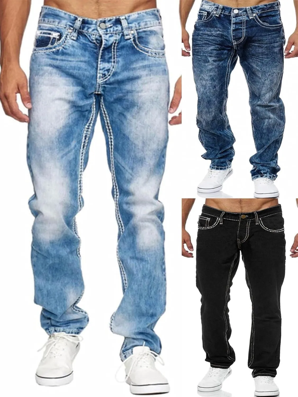 Men's Relaxed Fit Straight Leg Jeans Comfort Flex Waist Classic 5-Pocket All Seasons Casual Denim Jeans