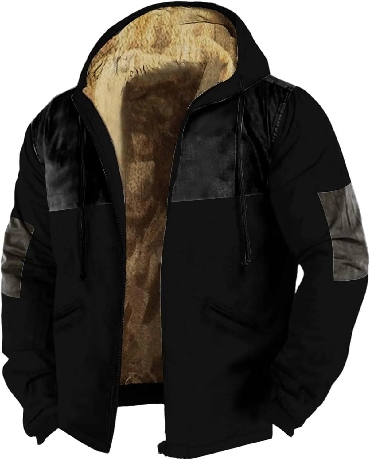 Mens Winter Jacket Sherpa Line Fleece Full Zip Warm Jackets with Hood Plus Size Lightweight Ourdoor Padded Chunky Coats