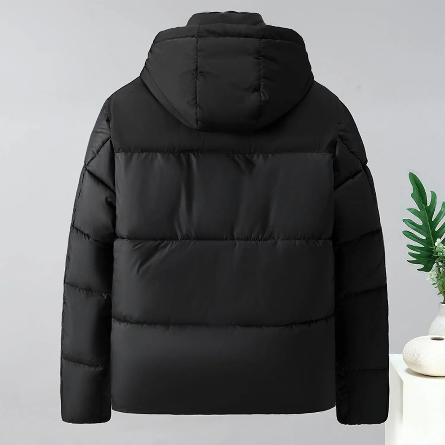 Puffer Jacket Men Zip up Padded Coat Hooded Down Jacket Warm Winter Coat Quilted Insulated Jacket Thermal Outwear