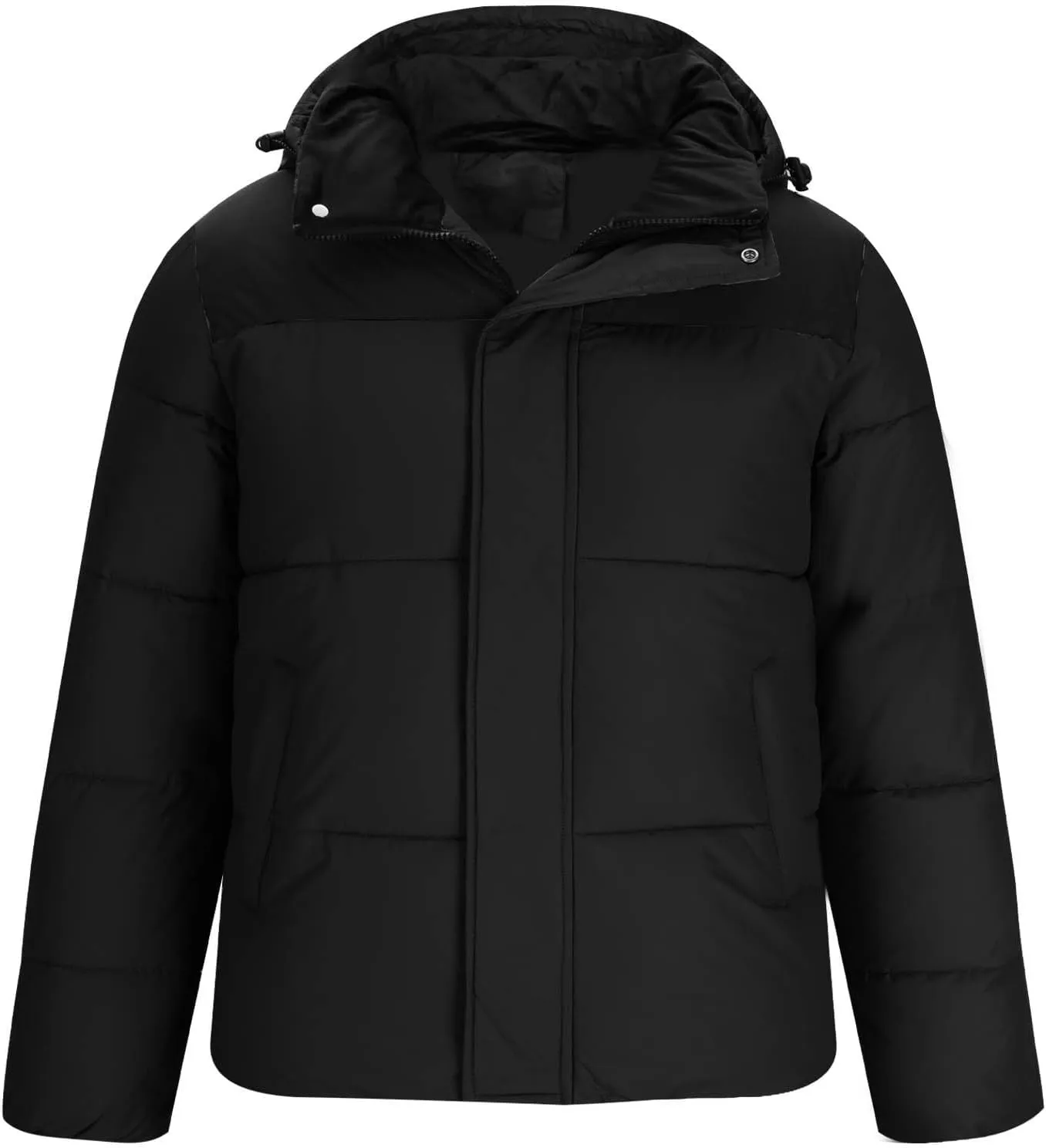 Puffer Jacket Men Zip up Padded Coat Hooded Down Jacket Warm Winter Coat Quilted Insulated Jacket Thermal Outwear