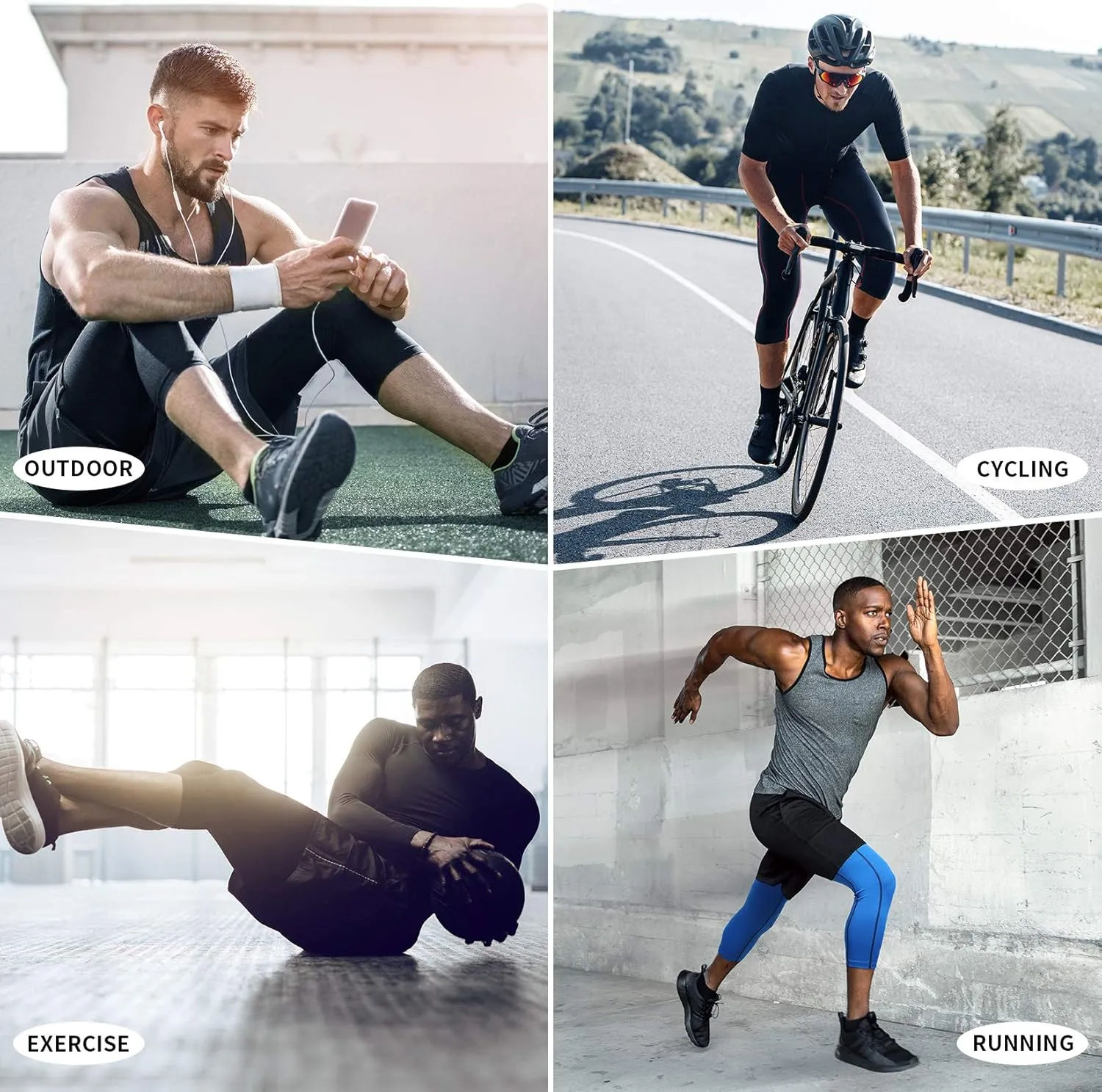 Runhit 3/4 Men's Compression Pants with Pockets,Workout Athletic Tights Leggings Athletic Base Layer Underwear