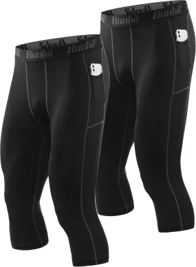 Runhit 3/4 Men's Compression Pants with Pockets,Workout Athletic Tights Leggings Athletic Base Layer Underwear
