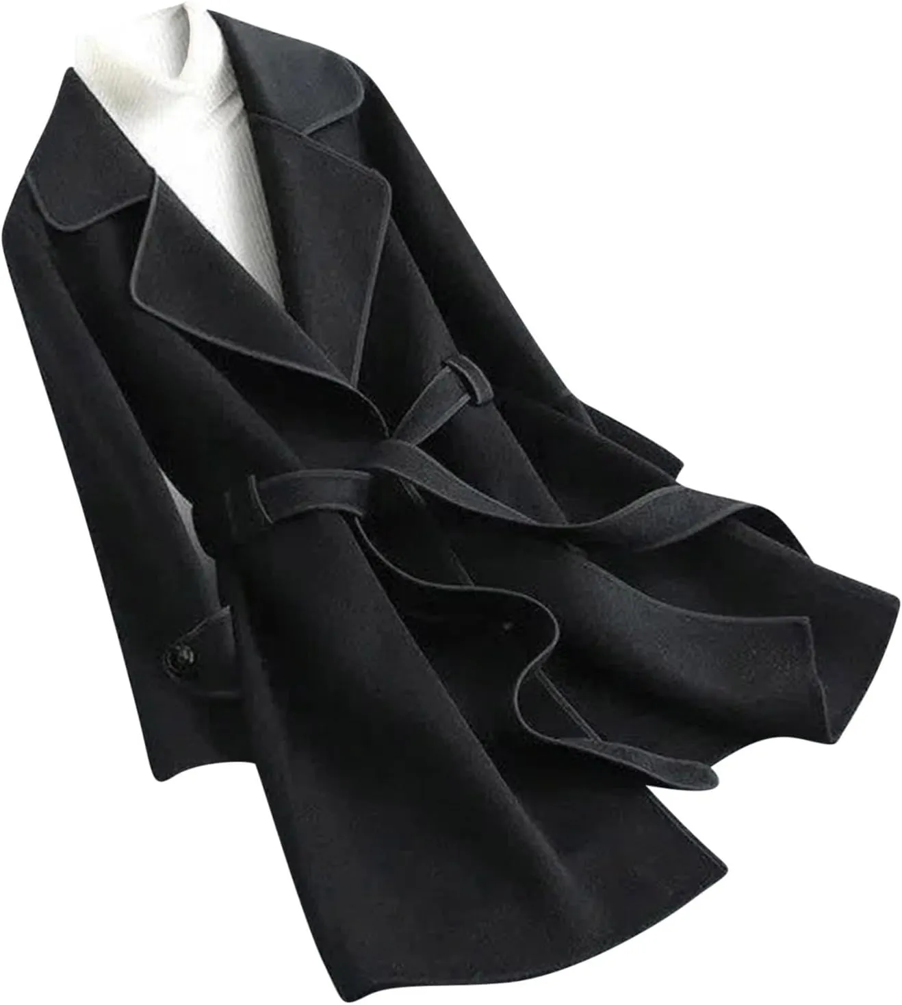 Trench Coat Women Long Double Breasted Pea Coats Casual Notch Lapel Collared Open Front Wool Coats Outwear