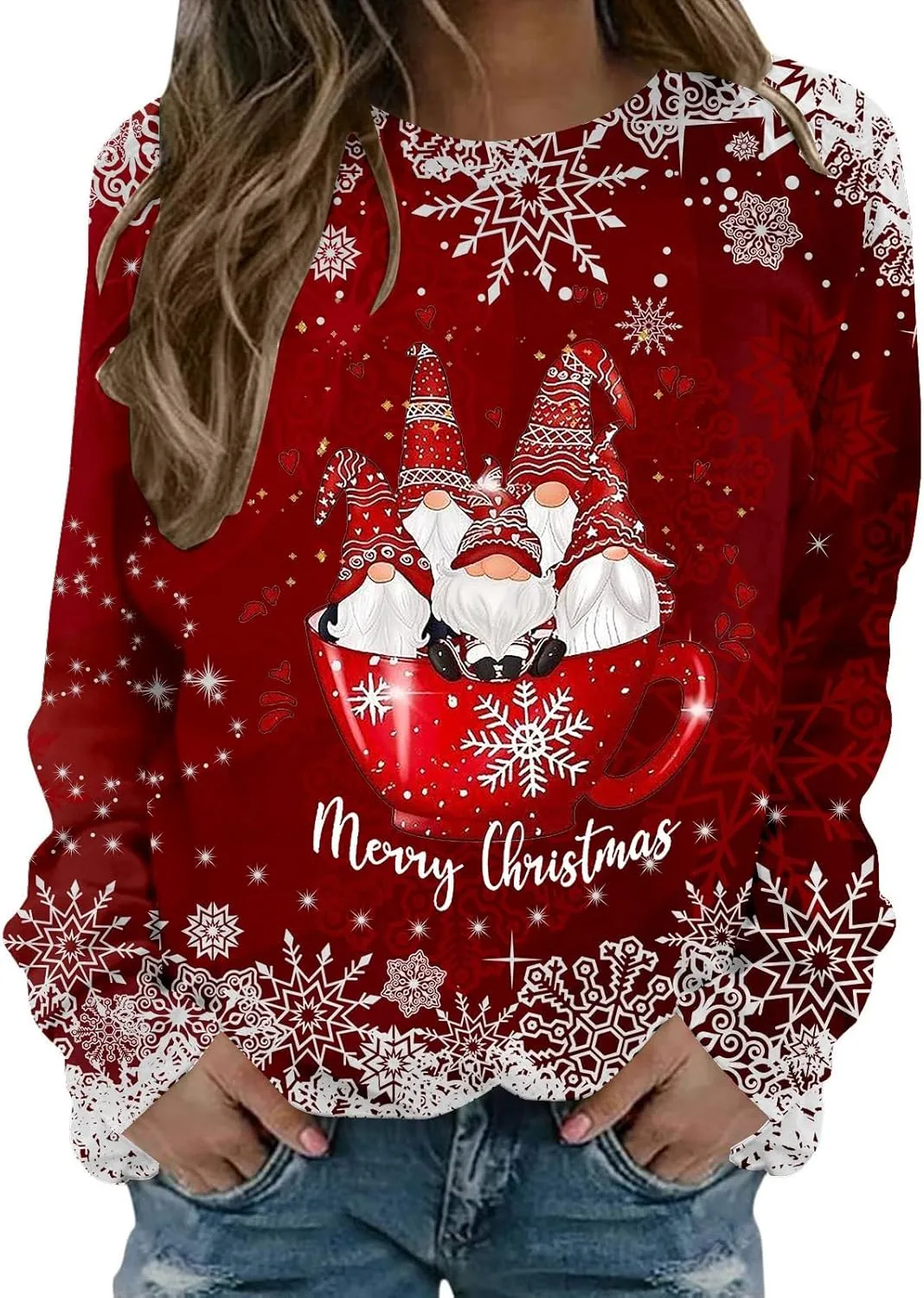Ugly Christmas Sweater Women Christmas Tree Sweatshirts Long Sleeve Crew Neck Holiday Merry and Br