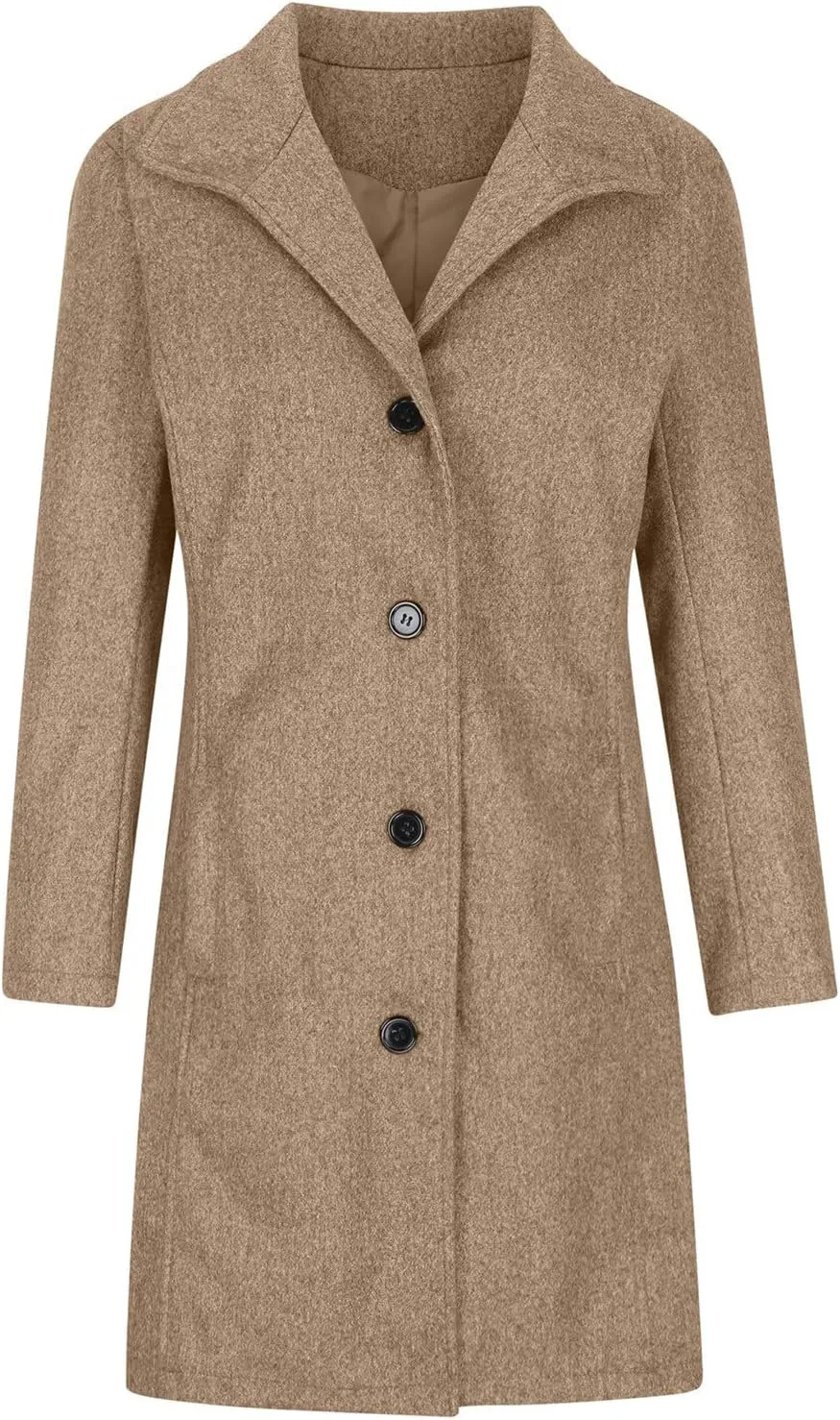 Winter Pea Coat for Women Dressy Single Breasted Long Trench Coat Casual Stand Collar Thicken Warm Overcoat