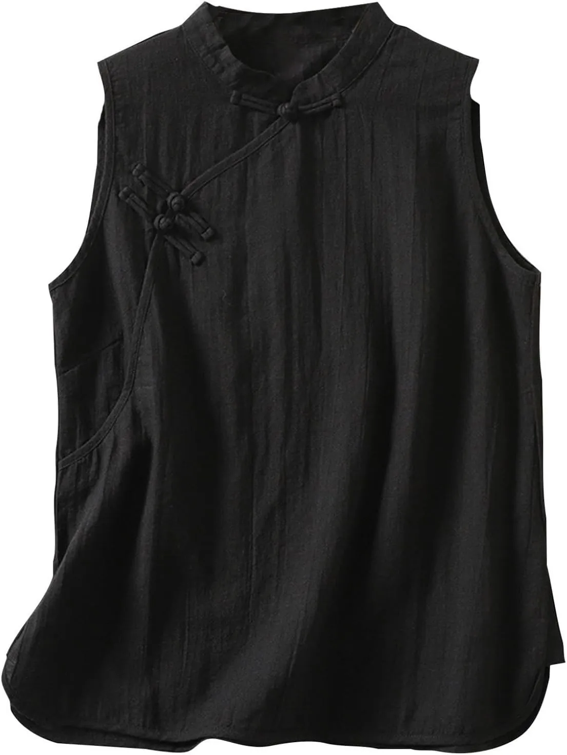 Women Vintage Cotton Linen Tank Tops Elegant Traditional Mandarin Collar Sleeveless Shirts Lightweight Casual Vest