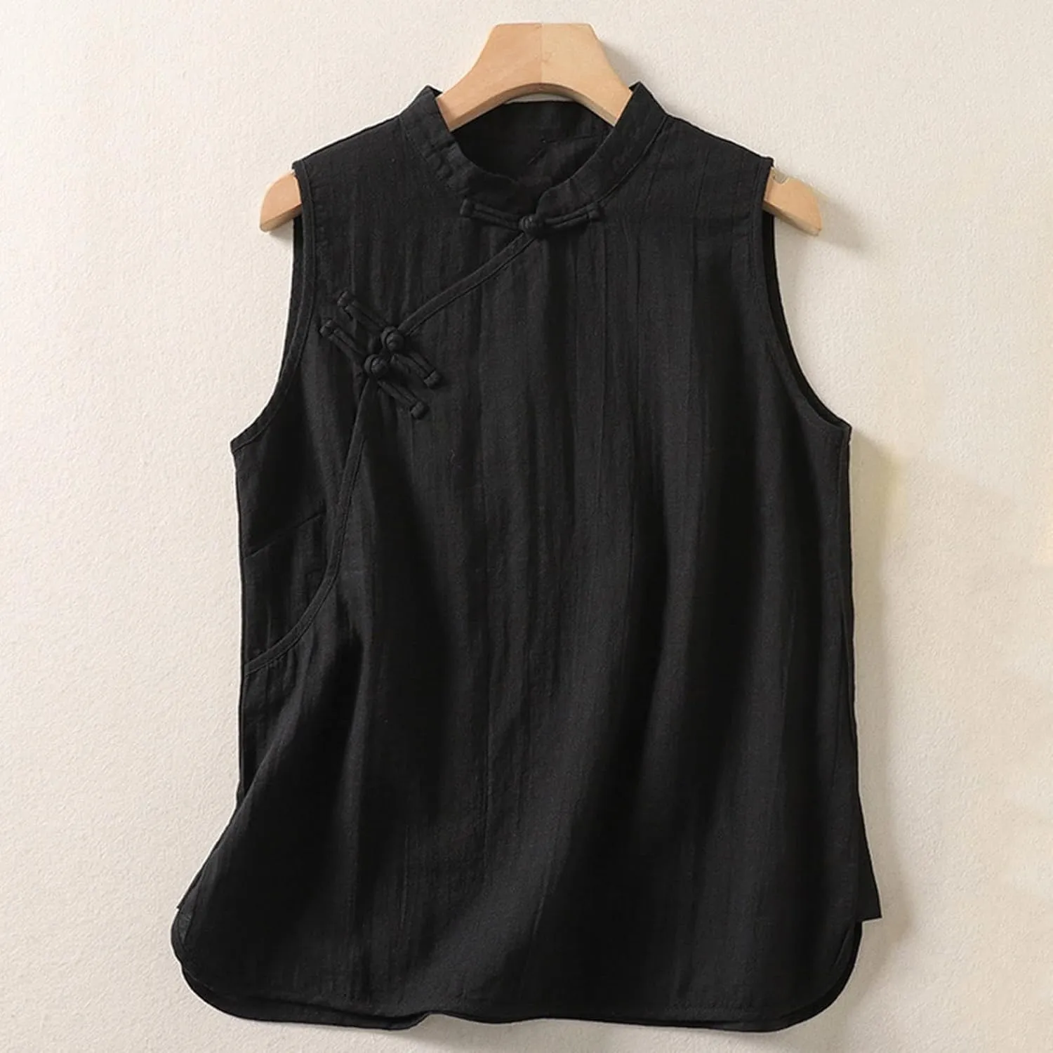 Women Vintage Cotton Linen Tank Tops Elegant Traditional Mandarin Collar Sleeveless Shirts Lightweight Casual Vest