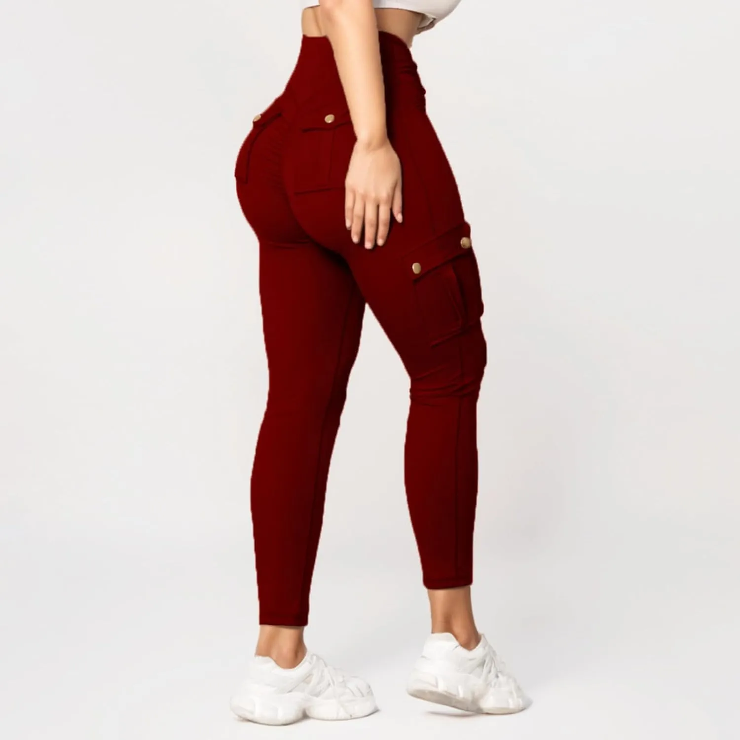 Women's Cargo Yoga Leggings High Waist Workout Butt Lifting Leggings Tummy Control Running Sports Pants with Pockets