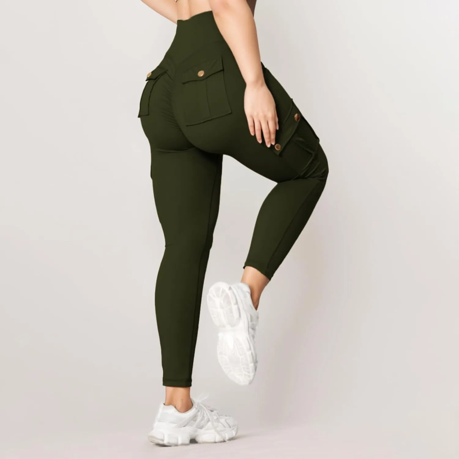 Women's Cargo Yoga Leggings High Waist Workout Butt Lifting Leggings Tummy Control Running Sports Pants with Pockets