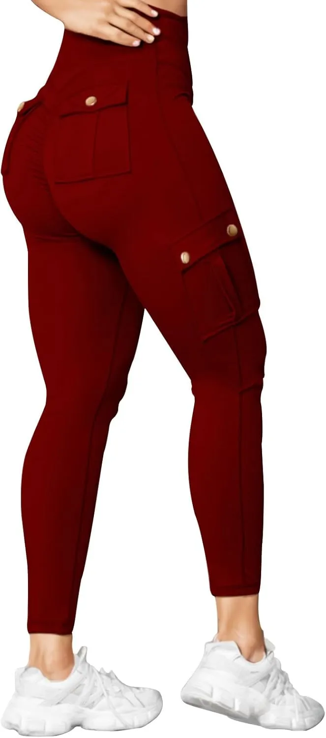 Women's Cargo Yoga Leggings High Waist Workout Butt Lifting Leggings Tummy Control Running Sports Pants with Pockets