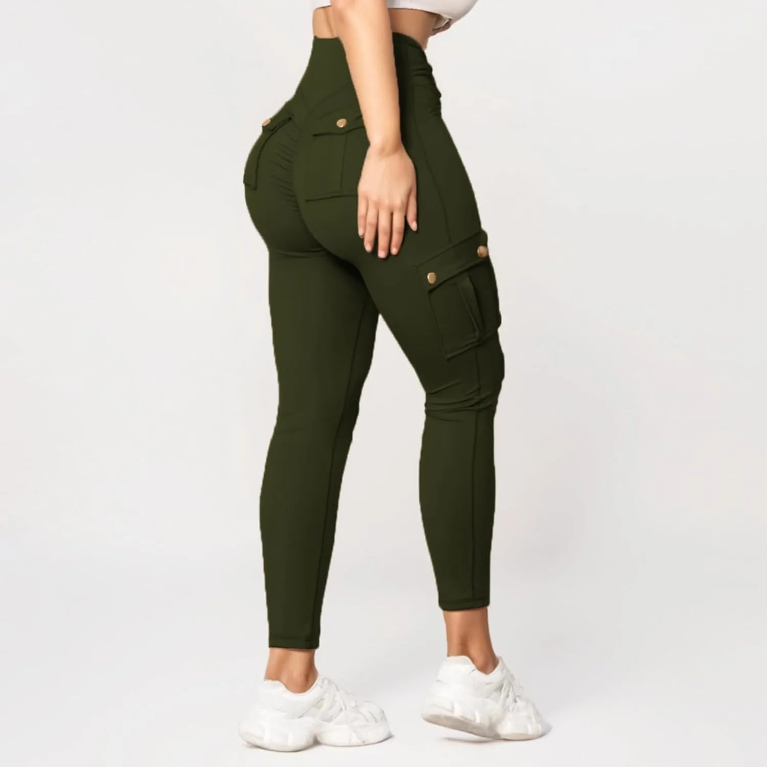 Women's Cargo Yoga Leggings High Waist Workout Butt Lifting Leggings Tummy Control Running Sports Pants with Pockets