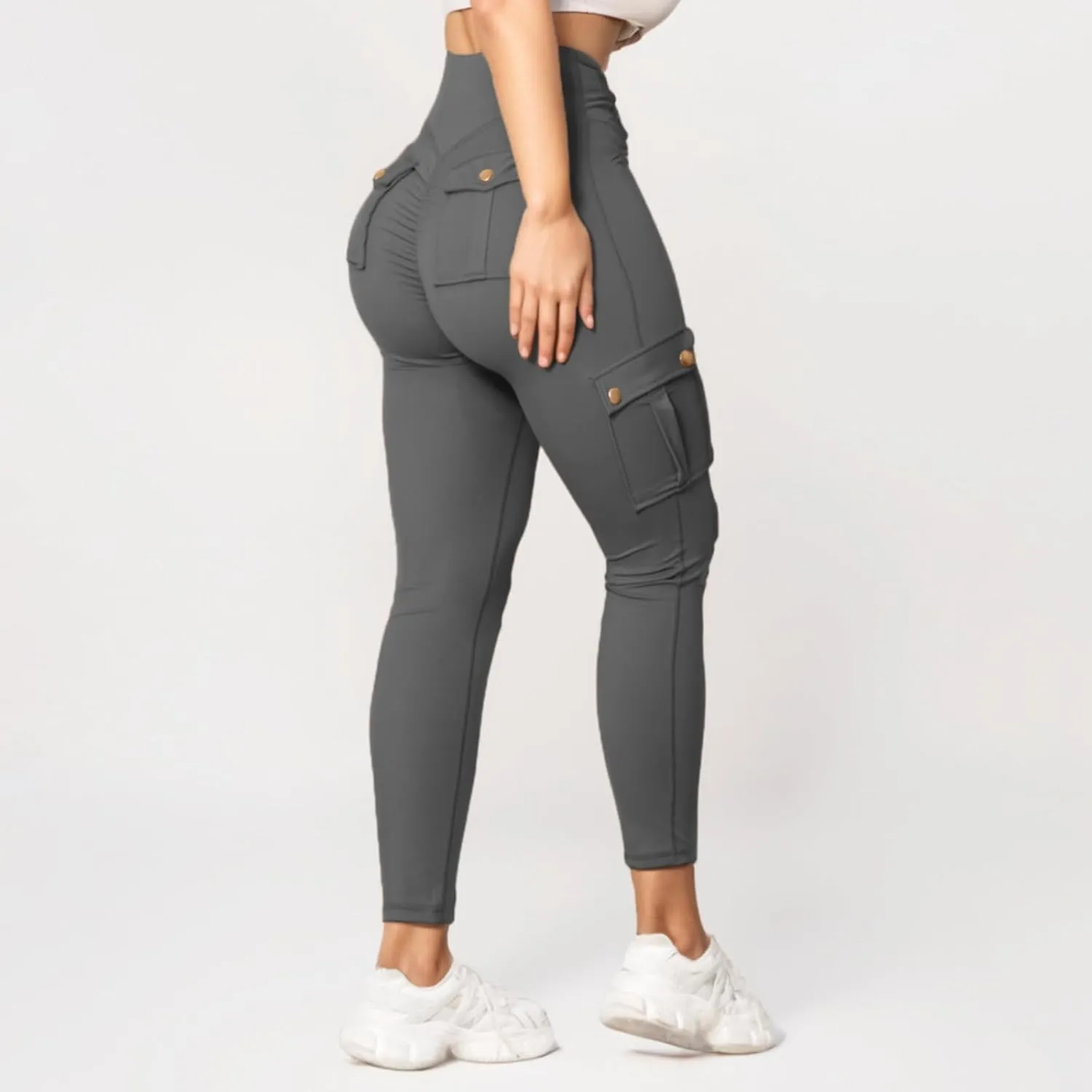 Women's Cargo Yoga Leggings High Waist Workout Butt Lifting Leggings Tummy Control Running Sports Pants with Pockets