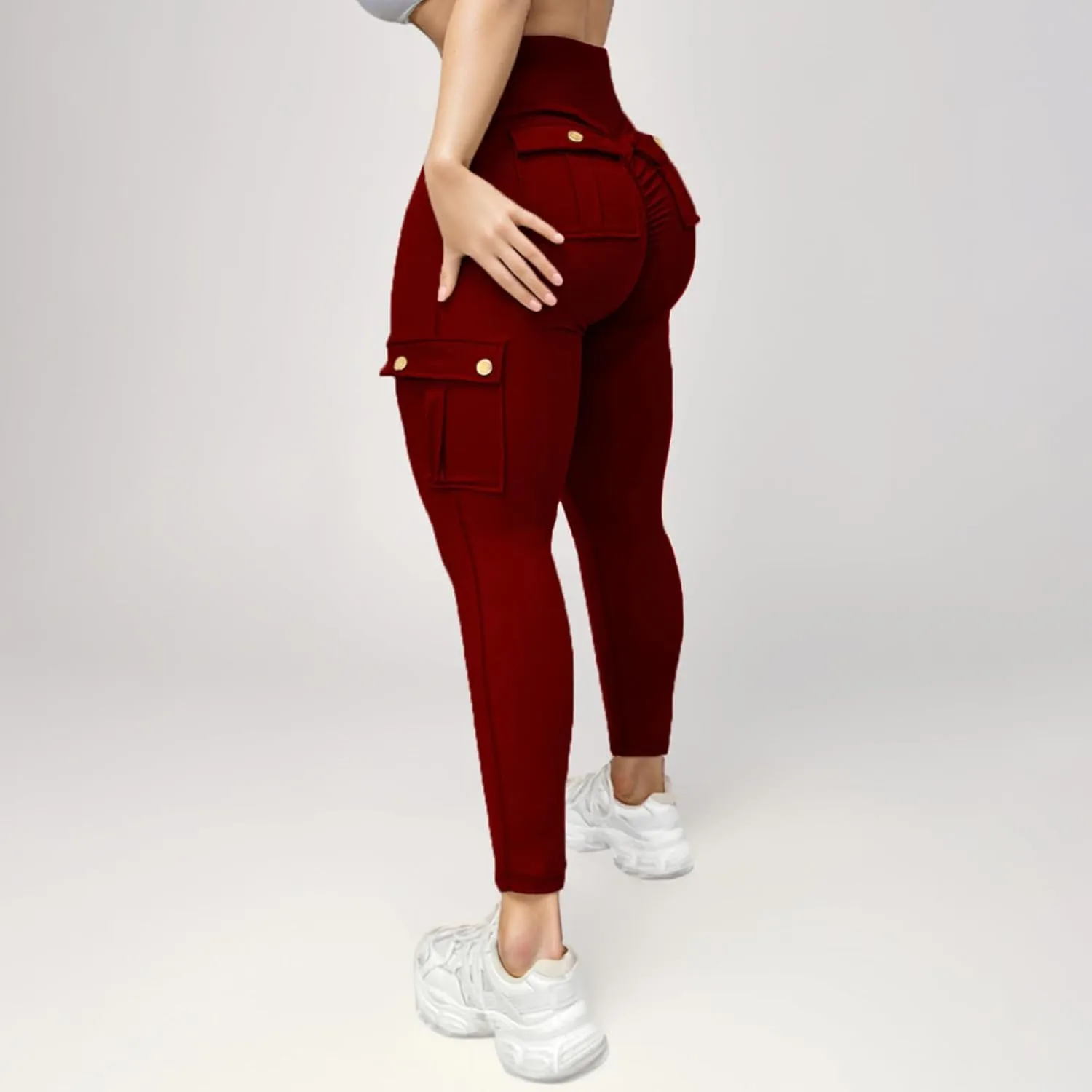 Women's Cargo Yoga Leggings High Waist Workout Butt Lifting Leggings Tummy Control Running Sports Pants with Pockets
