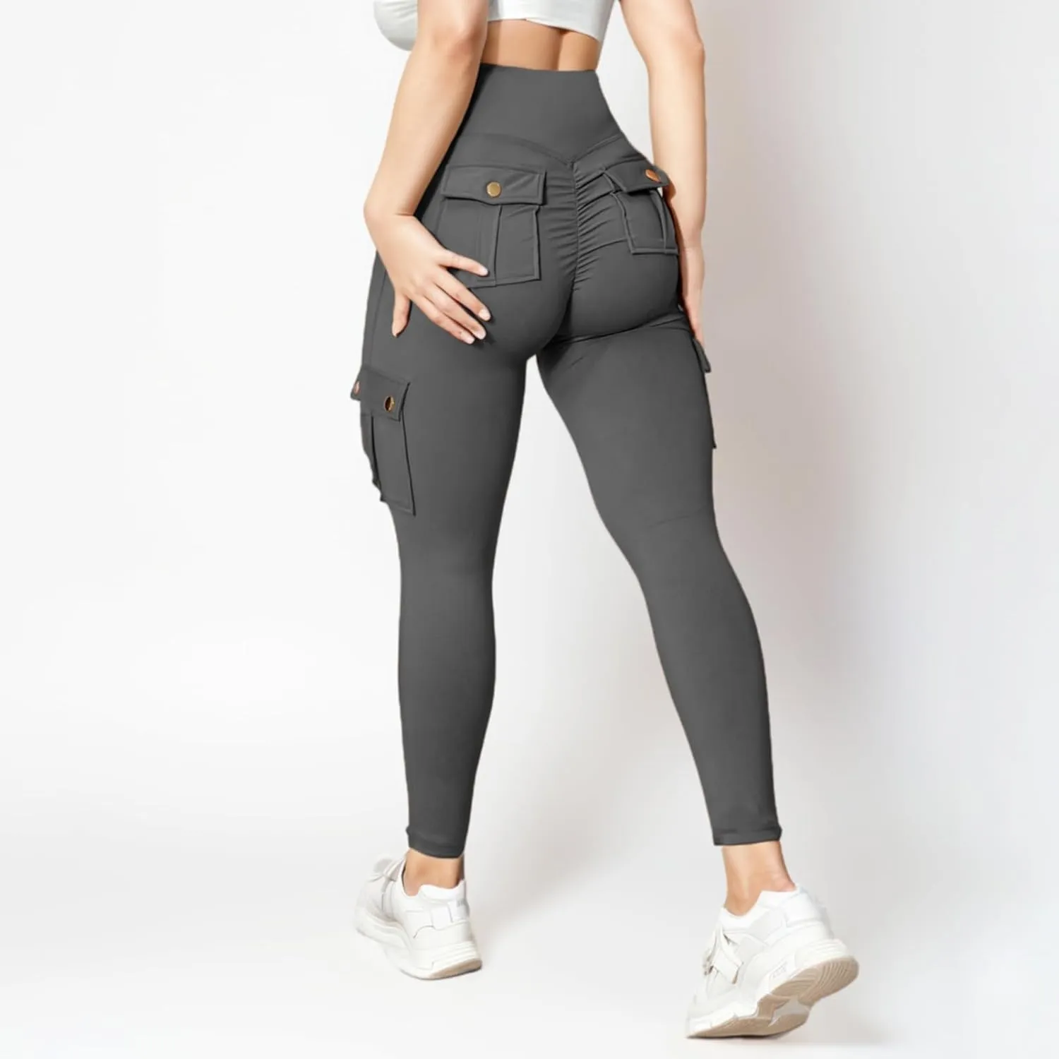 Women's Cargo Yoga Leggings High Waist Workout Butt Lifting Leggings Tummy Control Running Sports Pants with Pockets