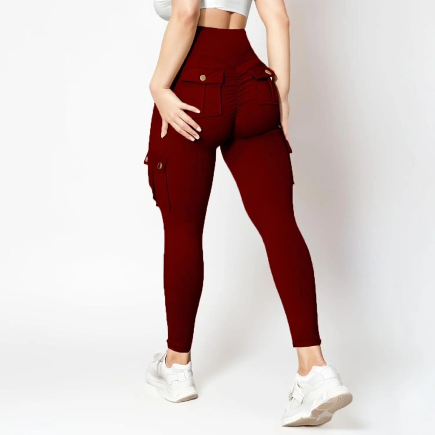 Women's Cargo Yoga Leggings High Waist Workout Butt Lifting Leggings Tummy Control Running Sports Pants with Pockets