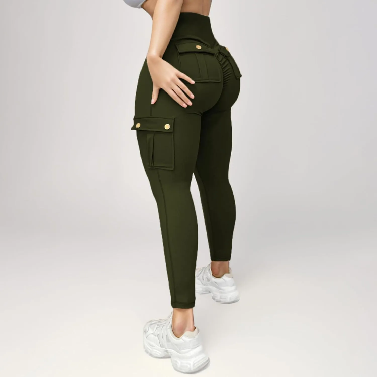 Women's Cargo Yoga Leggings High Waist Workout Butt Lifting Leggings Tummy Control Running Sports Pants with Pockets