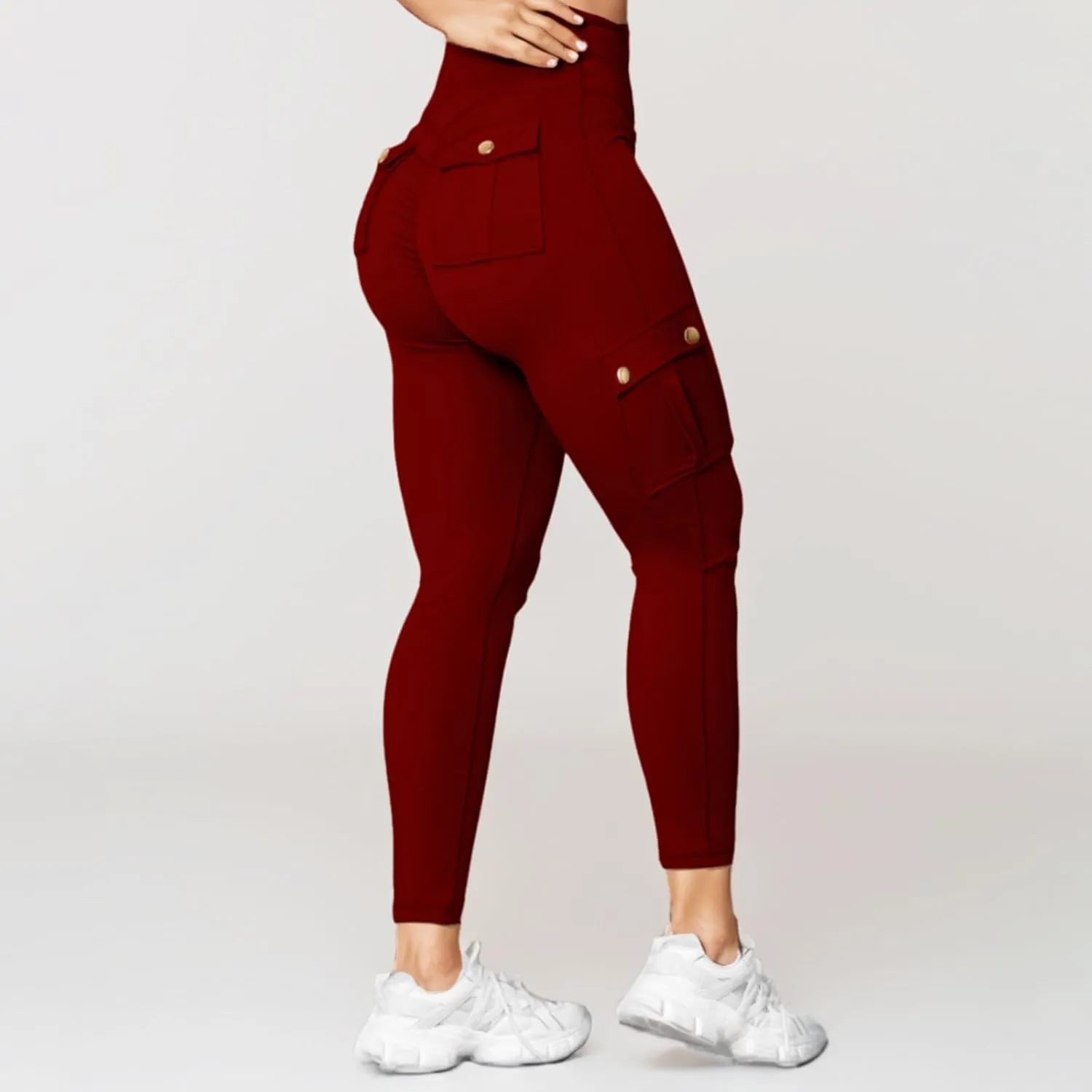 Women's Cargo Yoga Leggings High Waist Workout Butt Lifting Leggings Tummy Control Running Sports Pants with Pockets