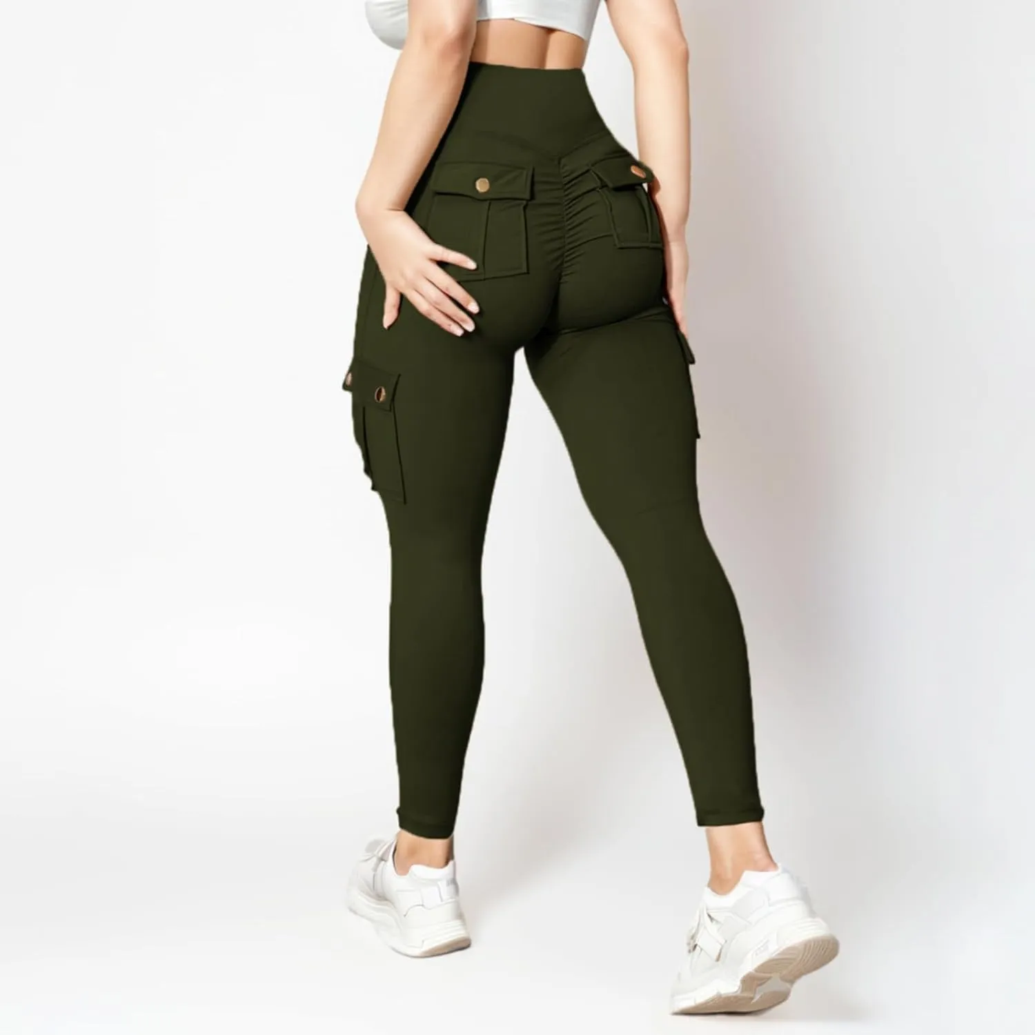 Women's Cargo Yoga Leggings High Waist Workout Butt Lifting Leggings Tummy Control Running Sports Pants with Pockets