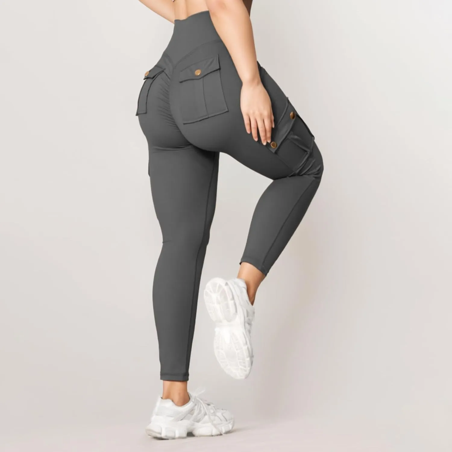 Women's Cargo Yoga Leggings High Waist Workout Butt Lifting Leggings Tummy Control Running Sports Pants with Pockets