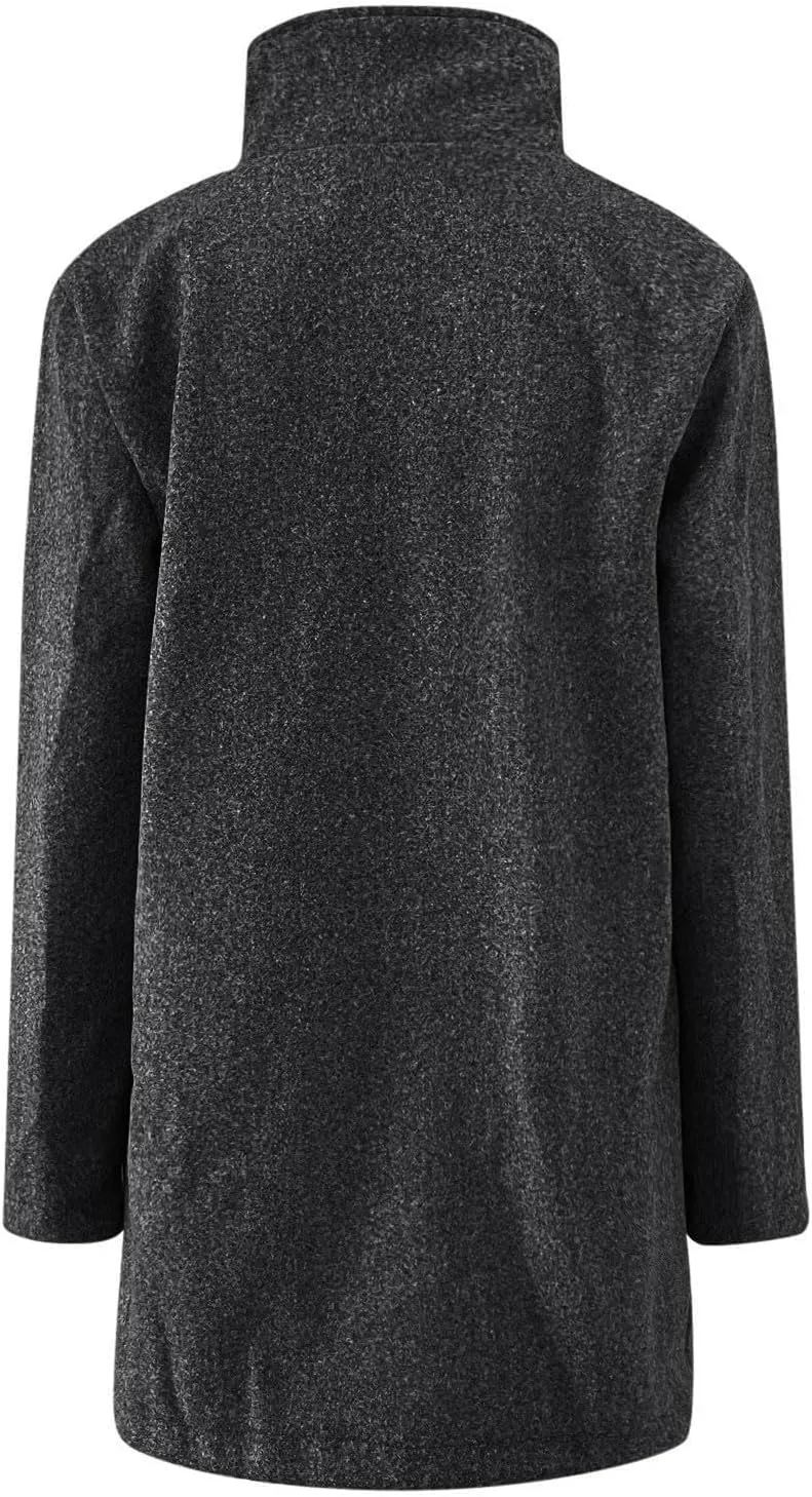 Womens Fall Winter Wool Coats Casual Notch Stand Collar Single Breasted Peacoat Thicken Blazer Jacket