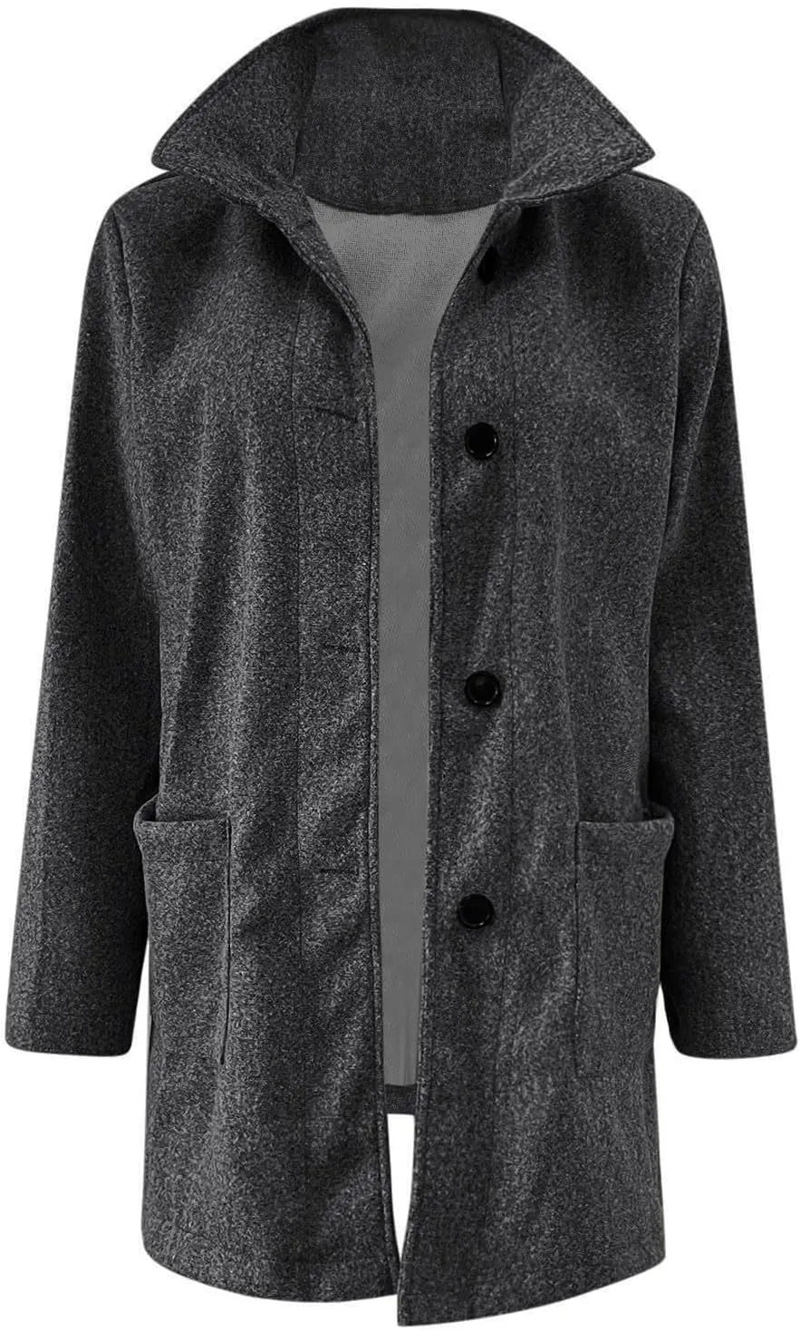 Womens Fall Winter Wool Coats Casual Notch Stand Collar Single Breasted Peacoat Thicken Blazer Jacket
