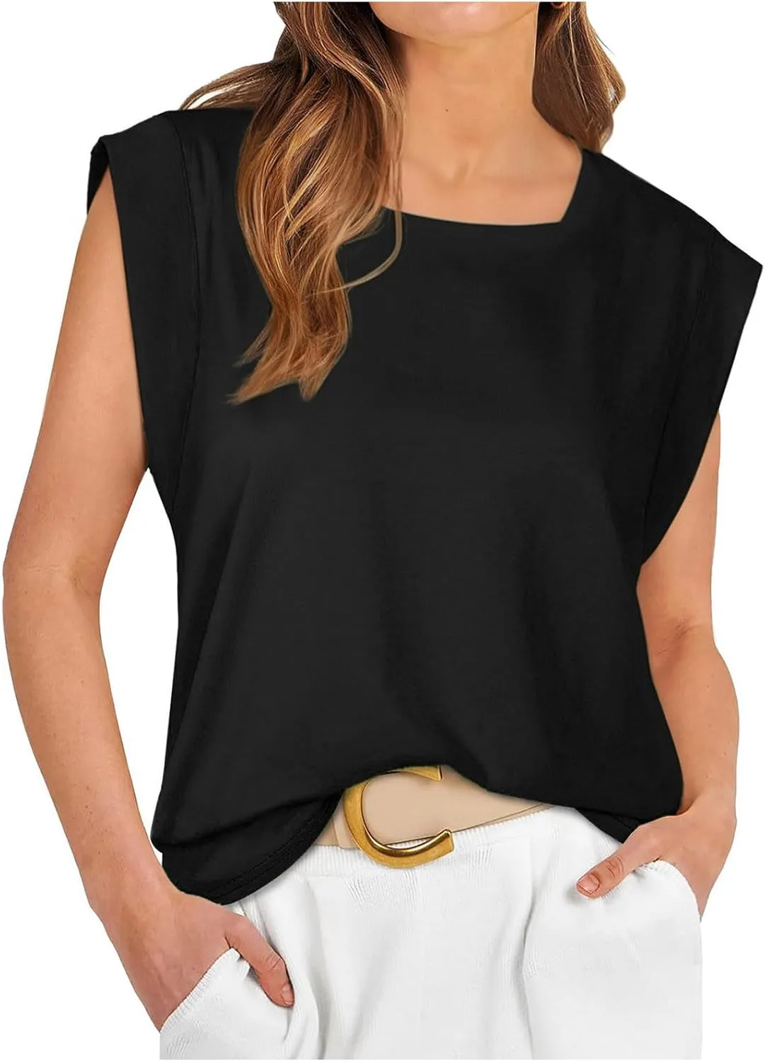 Womens Loose Fit Tank Tops Sleeveless Square Neck Top Fashion Business Casual Work Shirts Lightweight Comfy Clothes
