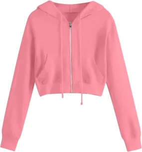 Womens Y2K Cropped Zip Up Hoodies Long Sleeve Lightweight Sweatshirts Jackets Trendy Tees Girl Clothes 2024