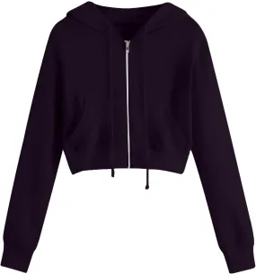 Womens Y2K Cropped Zip Up Hoodies Long Sleeve Lightweight Sweatshirts Jackets Trendy Tees Girl Clothes 2024
